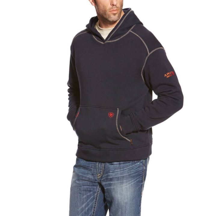 Ariat FR Polartec Hoodie Temno Modre | 9OQ5ZnTt