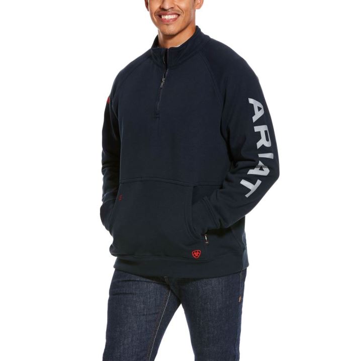 Ariat FR Primo Fleece Logo 1/4 Zip Sweater Temno Modre | ABkd9ouR