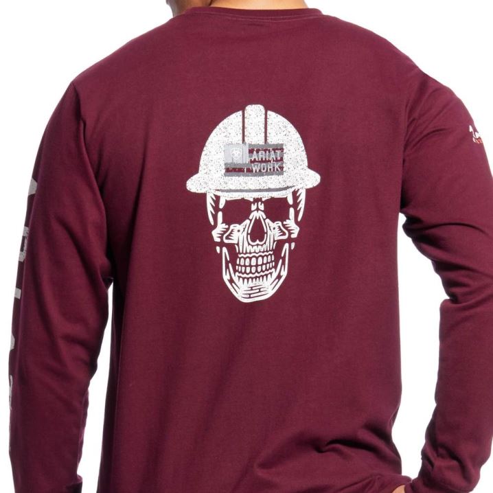 Ariat FR Roughneck Skull Logo T-Shirt Malbec | ZwGeJqkx