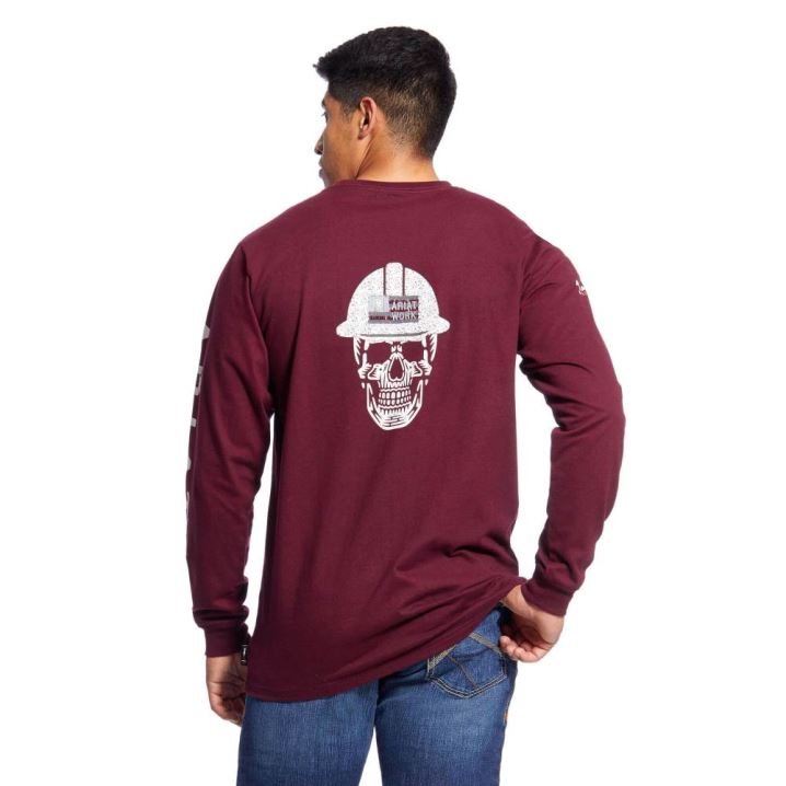 Ariat FR Roughneck Skull Logo T-Shirt Malbec | ZwGeJqkx