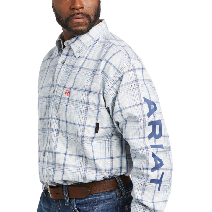 Ariat FR Sawyer Logo Work Shirt Bele Večbarvni | xljLyAwA