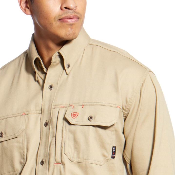 Ariat FR Solid Vent Work Shirt Kaki | VRhp3jIR