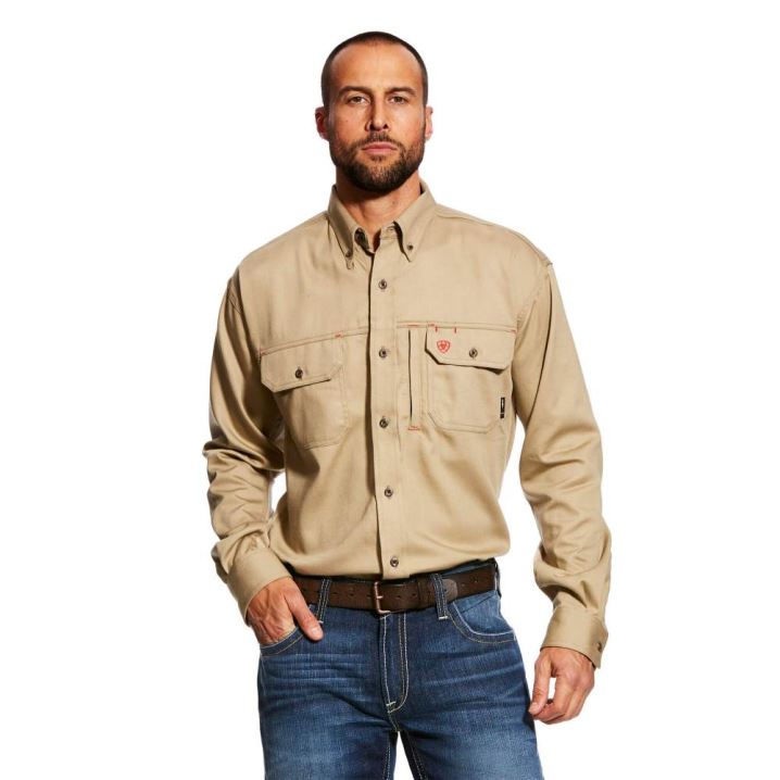 Ariat FR Solid Vent Work Shirt Kaki | VRhp3jIR