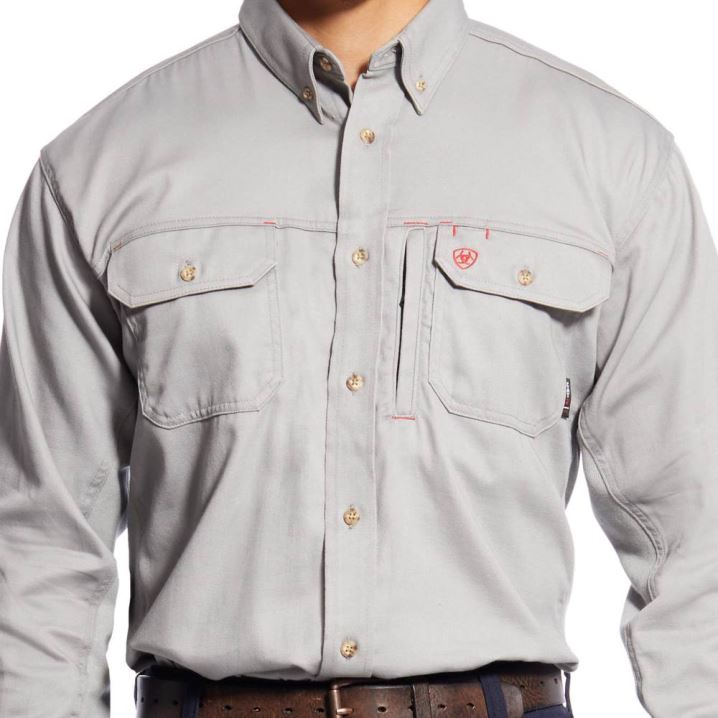 Ariat FR Solid Vent Work Shirt Srebrne | ei8KlEkM