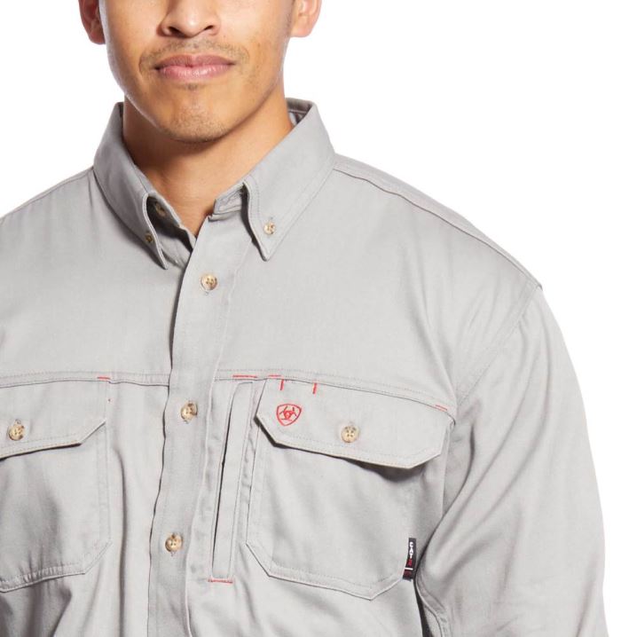 Ariat FR Solid Vent Work Shirt Srebrne | ei8KlEkM