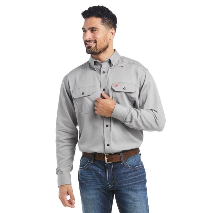 Ariat FR Solid Work Shirt Srebrne | K1Noplay