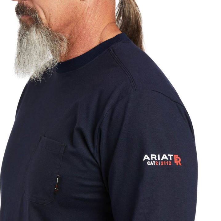 Ariat FR Stretch Logo T-Shirt Temno Modre | 7h8vxI19