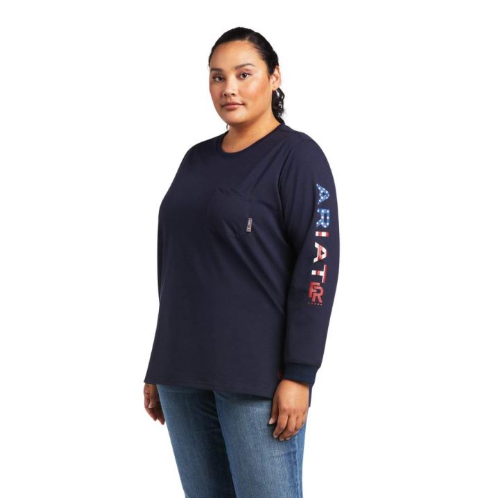 Ariat FR Stretch Logo T-Shirt Temno Modre | ywt0wEgN