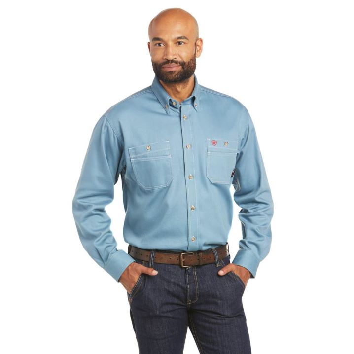 Ariat FR Vented Work Shirt Sive Modre | sMrkm4ew