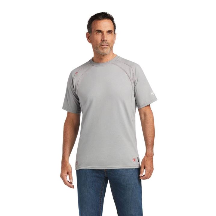 Ariat FR Work Crew T-Shirt Srebrne | Nz188FiR