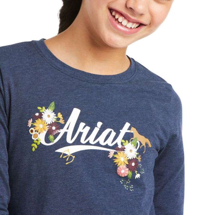 Ariat Flora Fauna Logo T-Shirt Temno Modre | cT0VswIC