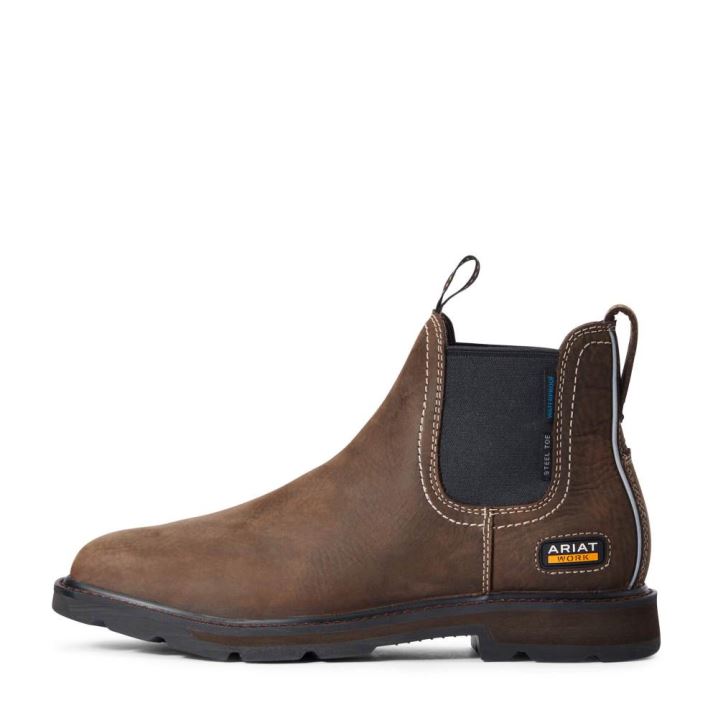 Ariat Groundbreaker Chelsea Wide Square Toe Waterproof Steel Toe Work Boot Temno Rjave | YgY9vNhr