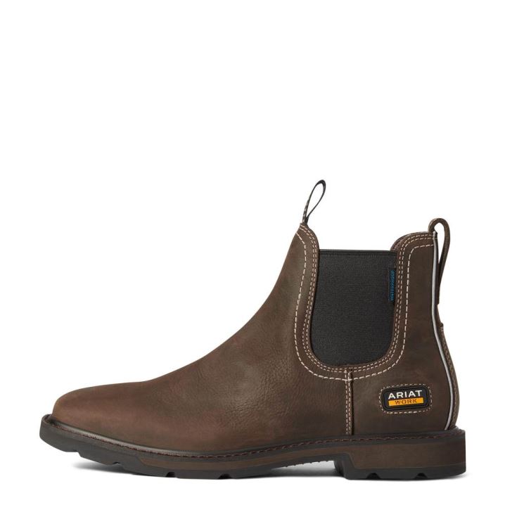 Ariat Groundbreaker Chelsea Wide Square Toe Waterproof Work Boot Temno Rjave | zFH2nYlL