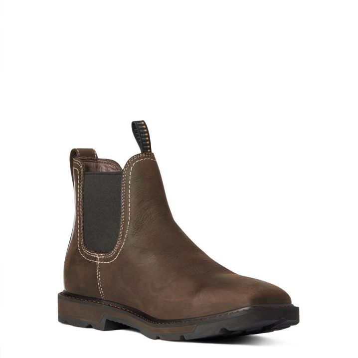 Ariat Groundbreaker Chelsea Wide Square Toe Waterproof Work Boot Temno Rjave | zFH2nYlL