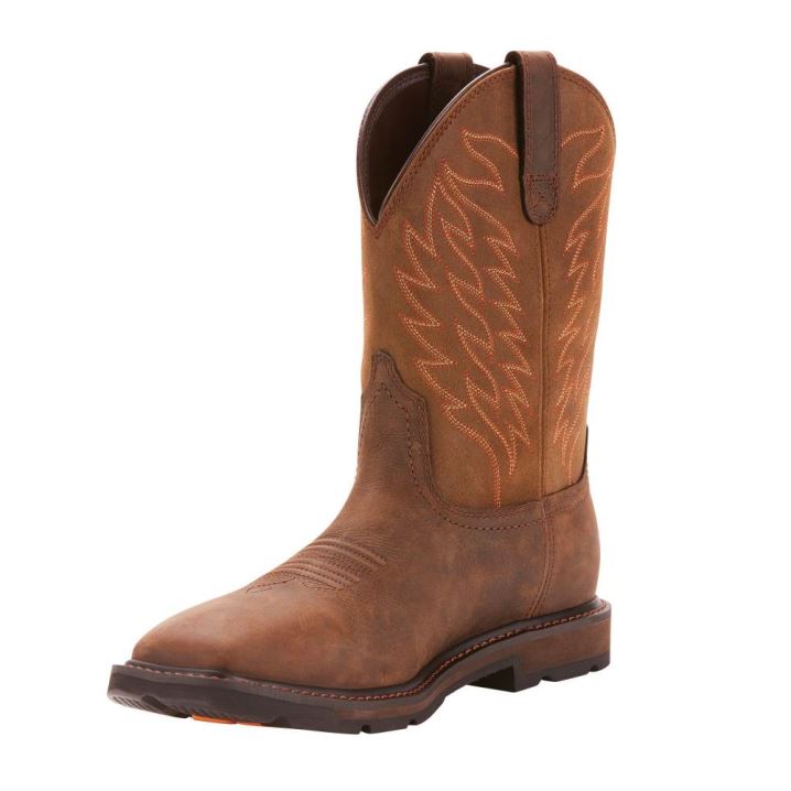 Ariat Groundbreaker Wide Square Toe Waterproof Work Boot Temno Rjave | GRMyxeWs