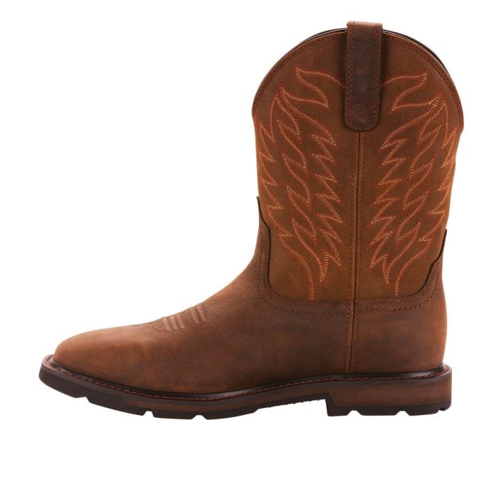 Ariat Groundbreaker Wide Square Toe Waterproof Work Boot Temno Rjave | GRMyxeWs