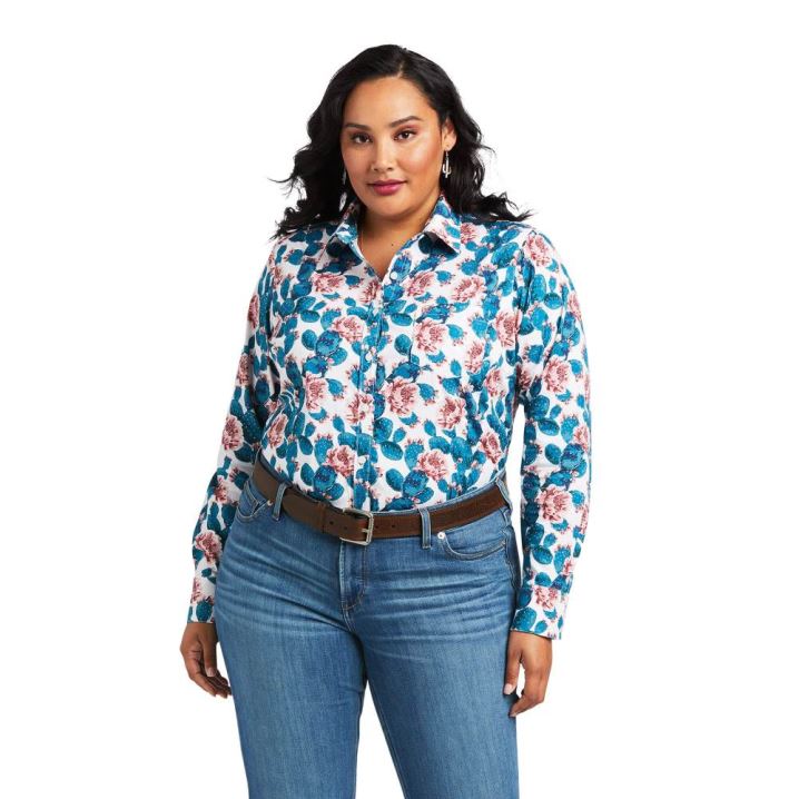 Ariat Kirby Stretch Shirt Hibiscus Cactus Print | 7nweCDGs