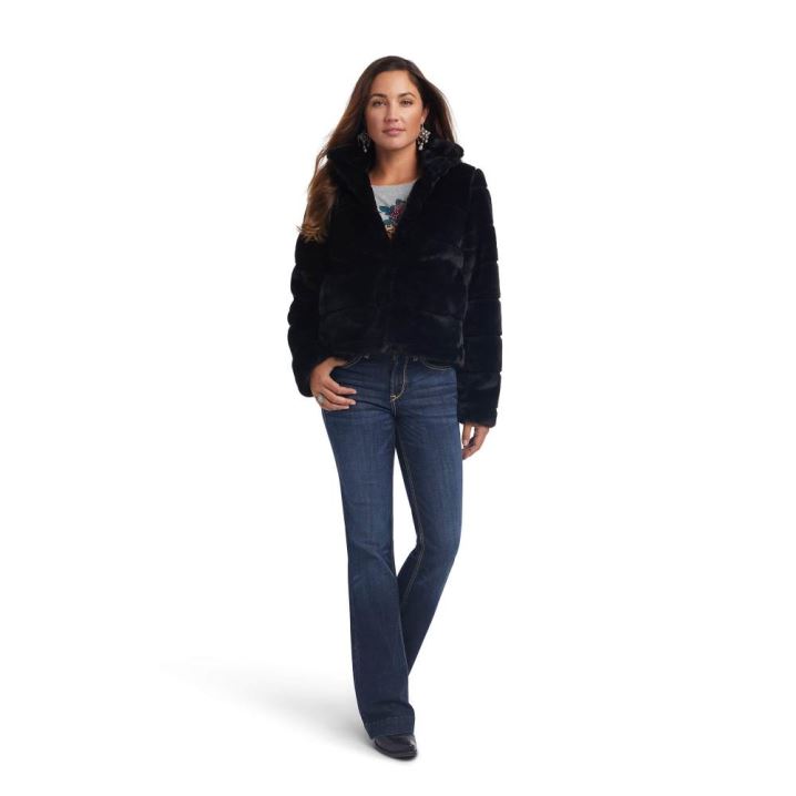 Ariat Ladies Night Faux Fur Coat Črne | 6nZbDz6A