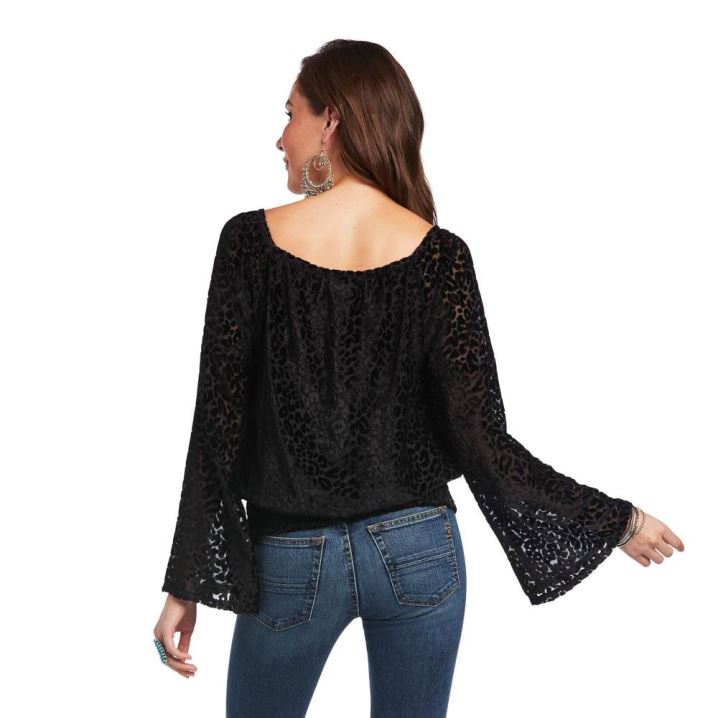 Ariat Leopard Velvet Crop Top Črne | j9ACkm7w