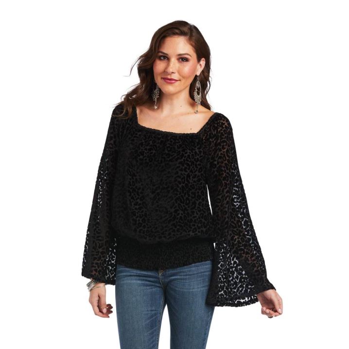 Ariat Leopard Velvet Crop Top Črne | j9ACkm7w