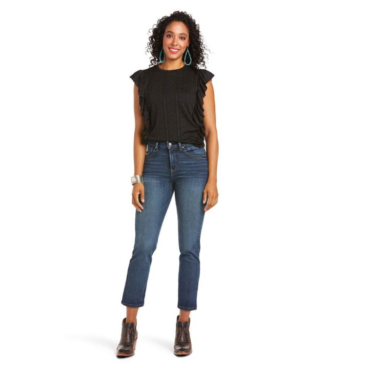 Ariat Premium High Rise Straight Crop Jean Modre Svetlo Modre | 8TleTbcz