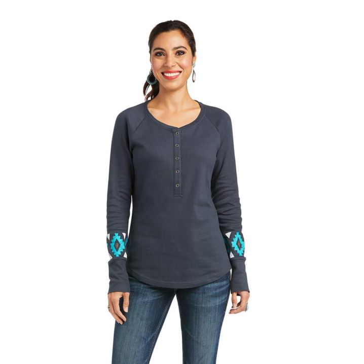 Ariat REAL Basic Henley Top India Ink | McehZkJb