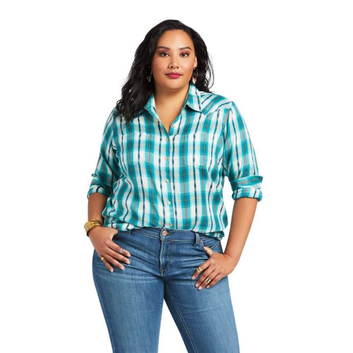 Ariat REAL Billie Jean Shirt Glacier Falls Plaid Dobby | ARuqOteM