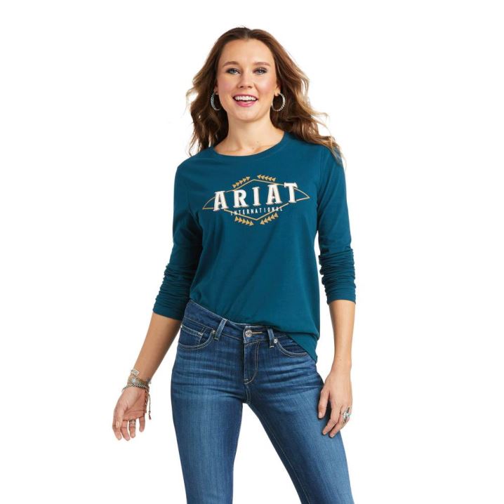 Ariat REAL Logo Flourish T-Shirt Turkizna | mdug3cev