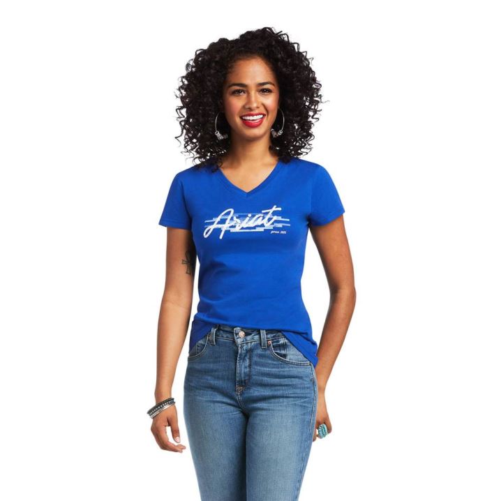 Ariat REAL Logo Script Classic Fit Tee Modre | BI3PugvC