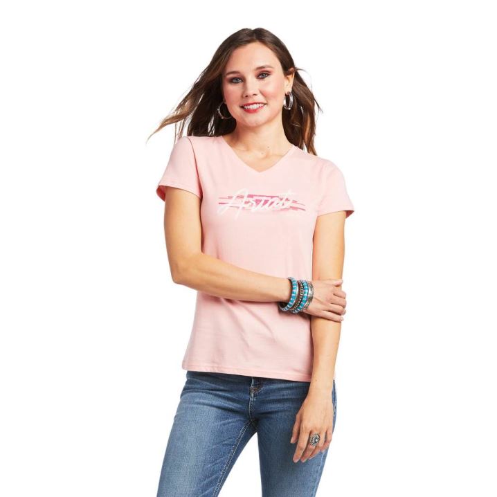 Ariat REAL Logo Script Classic Fit Tee Roza | w2vkR4P1