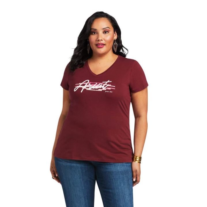 Ariat REAL Logo Script Classic Fit Tee Zinfandel | ND9bCZs3