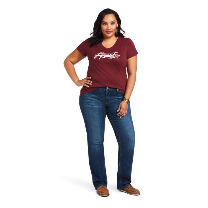 Ariat REAL Logo Script Classic Fit Tee Zinfandel | ND9bCZs3