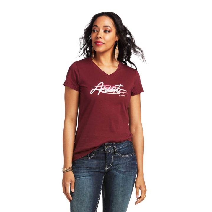 Ariat REAL Logo Script Classic Fit Tee Zinfandel | ND9bCZs3