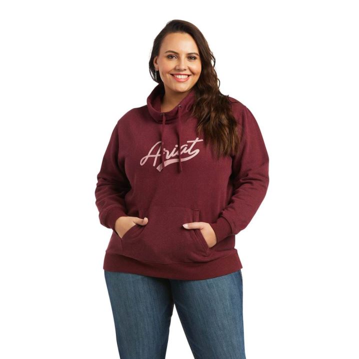 Ariat REAL Logo Script Cowl Sweatshirt Heather Zinfandel | 4rsNsNUD