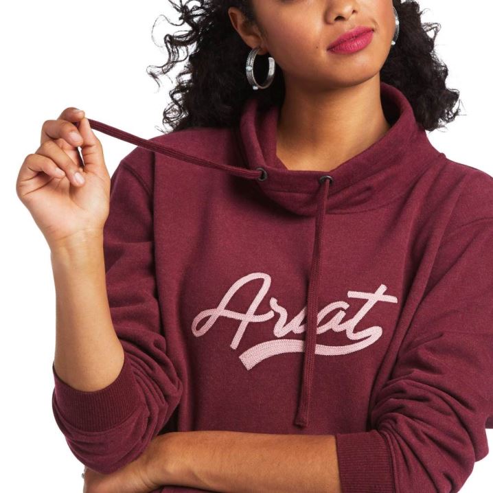 Ariat REAL Logo Script Cowl Sweatshirt Heather Zinfandel | 4rsNsNUD