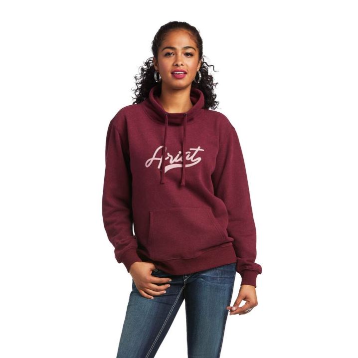 Ariat REAL Logo Script Cowl Sweatshirt Heather Zinfandel | 4rsNsNUD