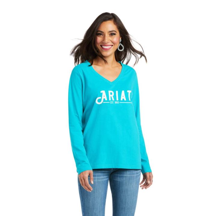 Ariat REAL Logo Tee Modre | DOhmRP5w