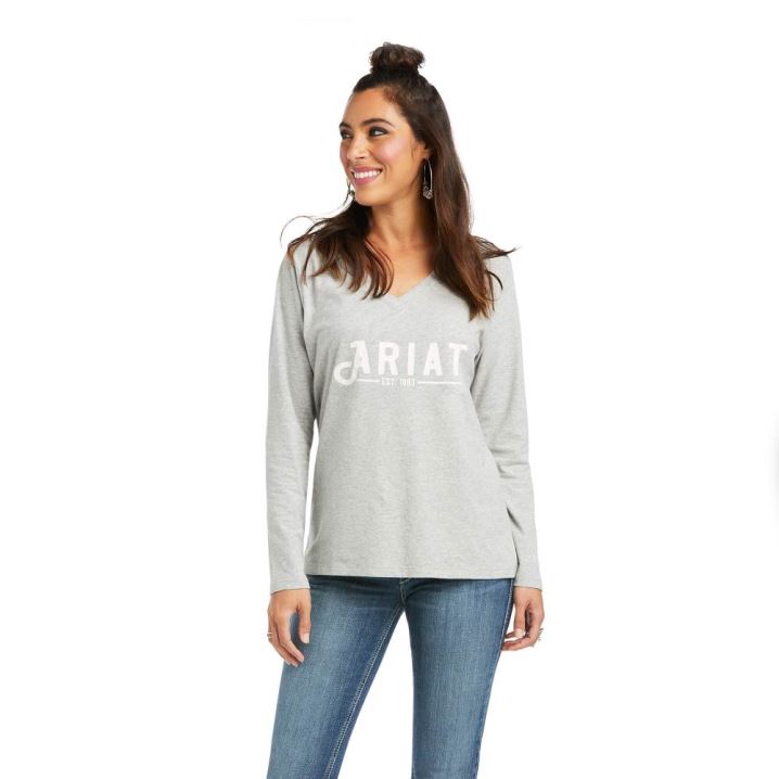 Ariat REAL Logo Tee Sive | OXVgTg3A