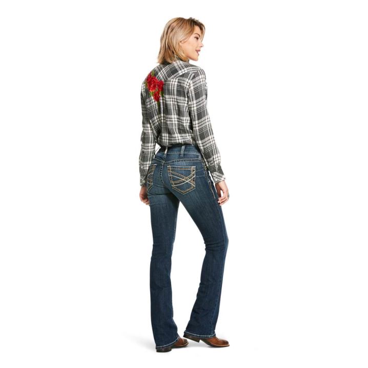 Ariat R.E.A.L. Mid Rise Stretch Entwined Festival Boot Cut Jean Modre | ygJTx5Sf