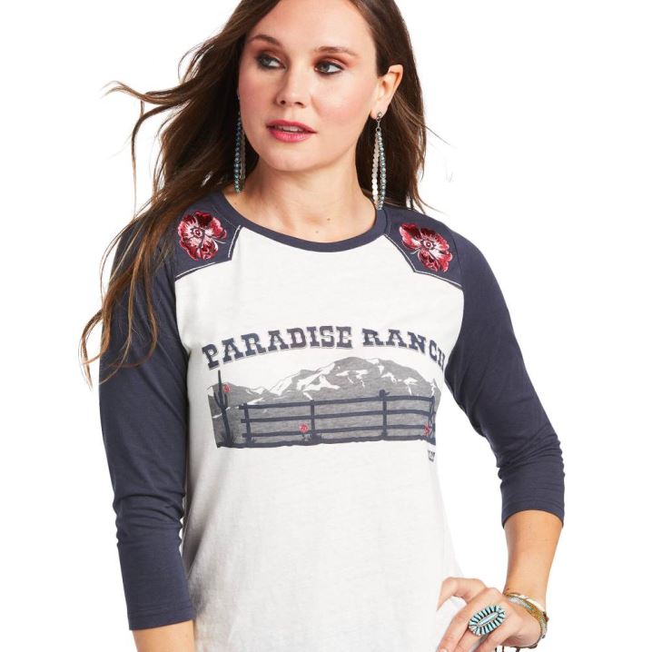 Ariat Ranch Flowers Raglan Shirt Cloud Dancer | wJ3vkKZ0