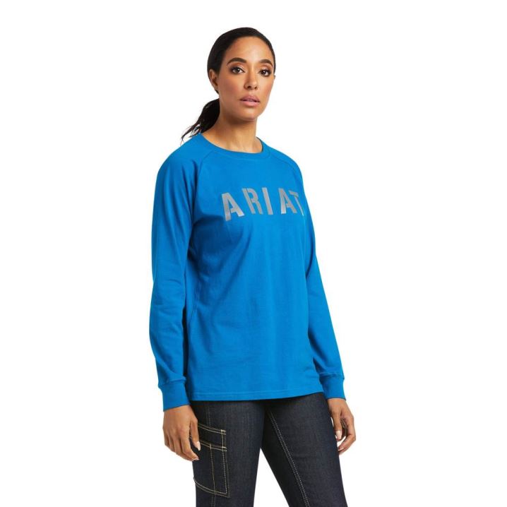 Ariat Rebar CottonStrong Block T-Shirt Modre | eMCR4OH0