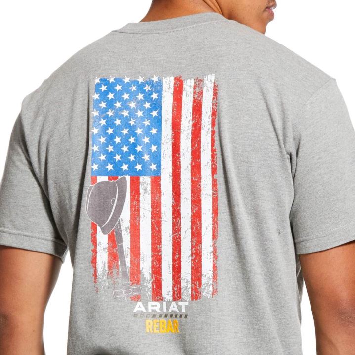 Ariat Rebar Cotton Strong American Grit Grafične T-Shirt Sive | PY40CDEP