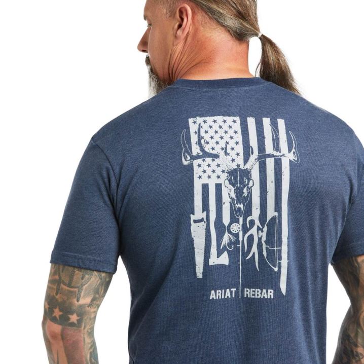 Ariat Rebar Cotton Strong American Outdoors T-Shirt Temno Modre | Xeat1ny8