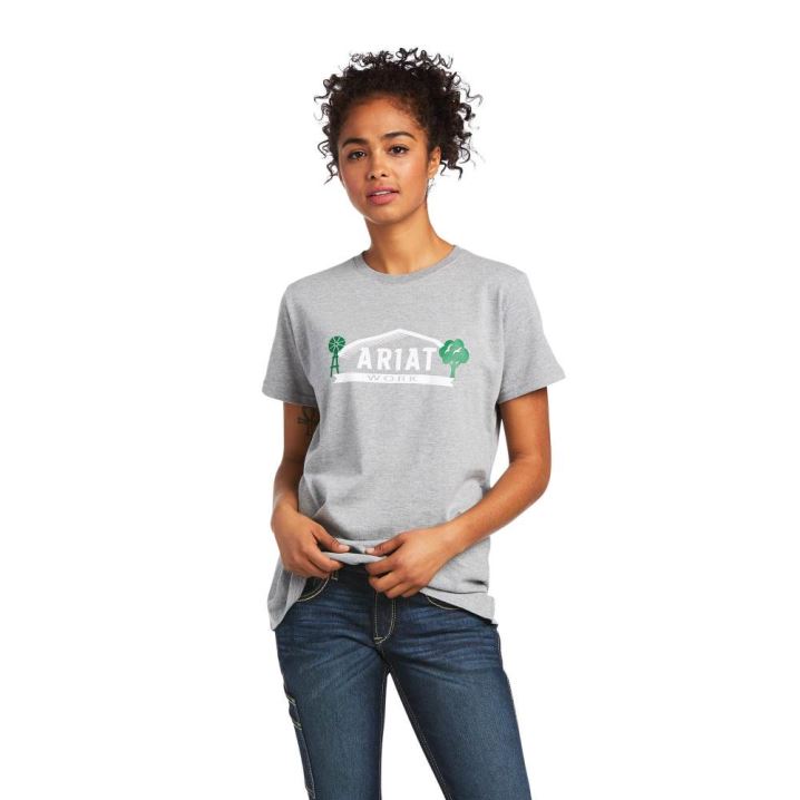 Ariat Rebar Cotton Strong Farm Grafične T-Shirt Sive | ayMXB628