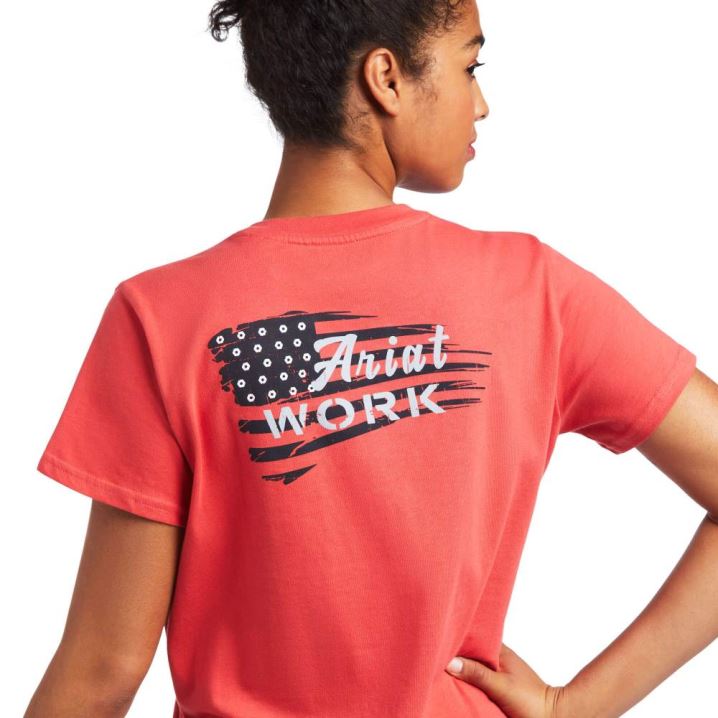 Ariat Rebar Cotton Strong Flag Grafične T-Shirt Cranberry | NnNUQiYY