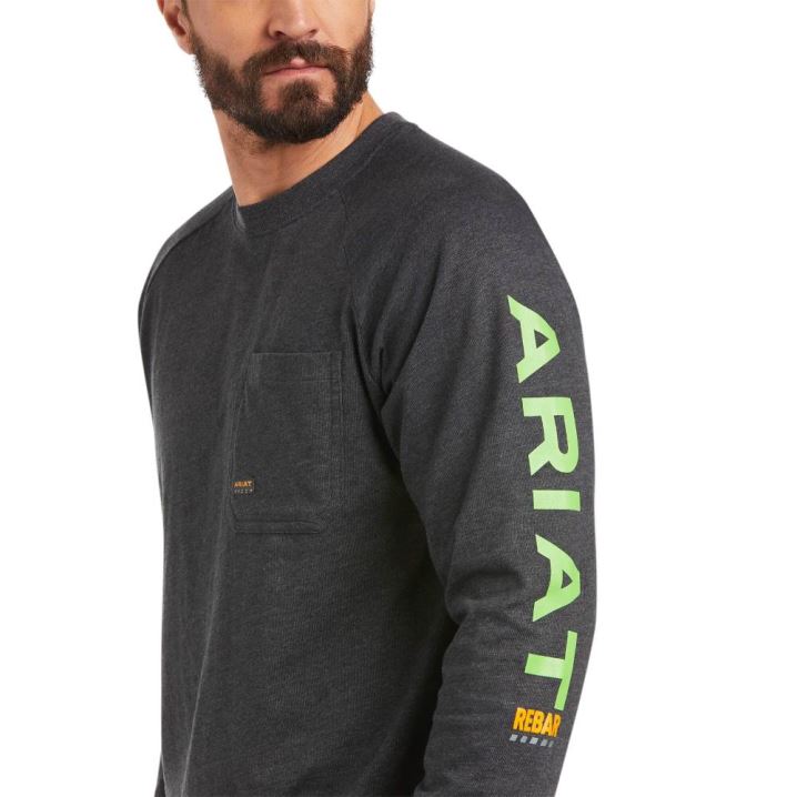 Ariat Rebar Cotton Strong Grafične T-Shirt Sive Svetlo Zelene | itpJG5k2