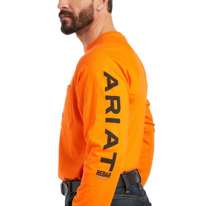 Ariat Rebar Cotton Strong Grafične T-Shirt Črne Oranžne | xlsT7obH