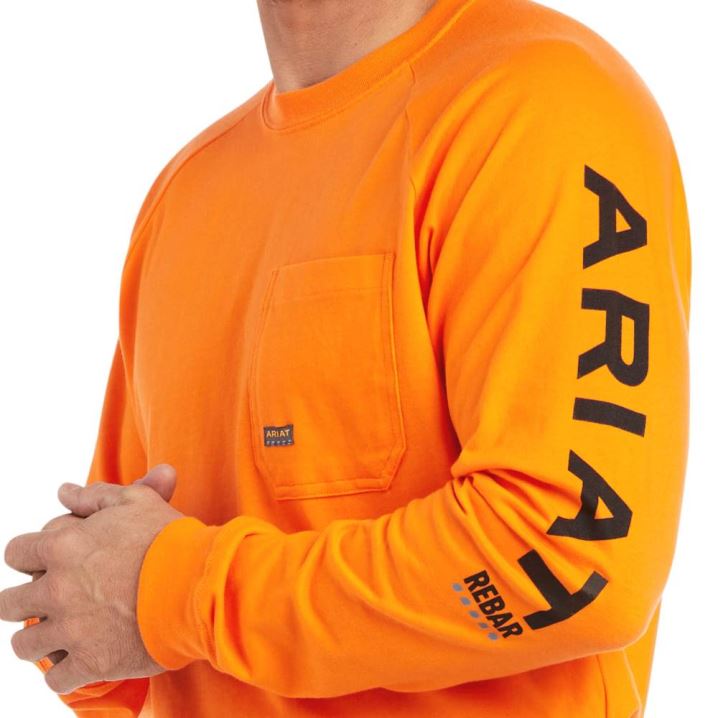 Ariat Rebar Cotton Strong Grafične T-Shirt Črne Oranžne | xlsT7obH