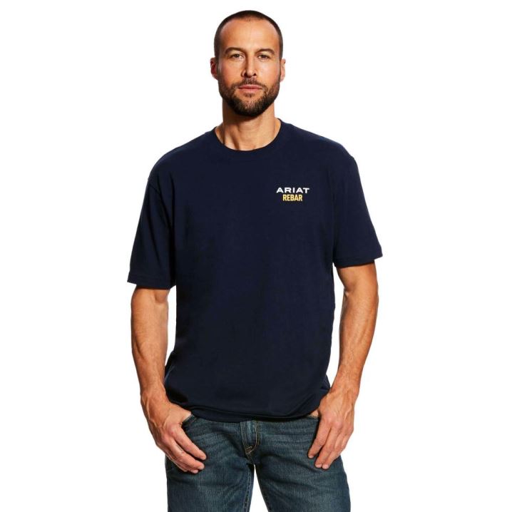 Ariat Rebar Cotton Strong Logo T-Shirt Temno Modre | nyV34lE4