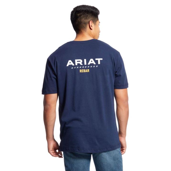 Ariat Rebar Cotton Strong Logo T-Shirt Temno Modre | nyV34lE4